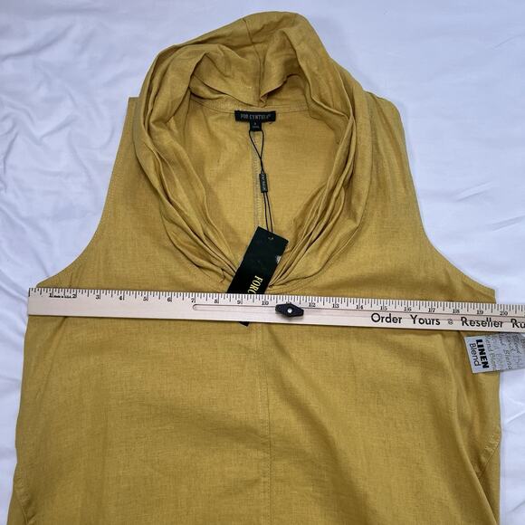 For Cynthia Dress Size L Mustard Yellow Sleeveless Linen Blend Hi-lo Cowl Neck - Picture 5 of 12